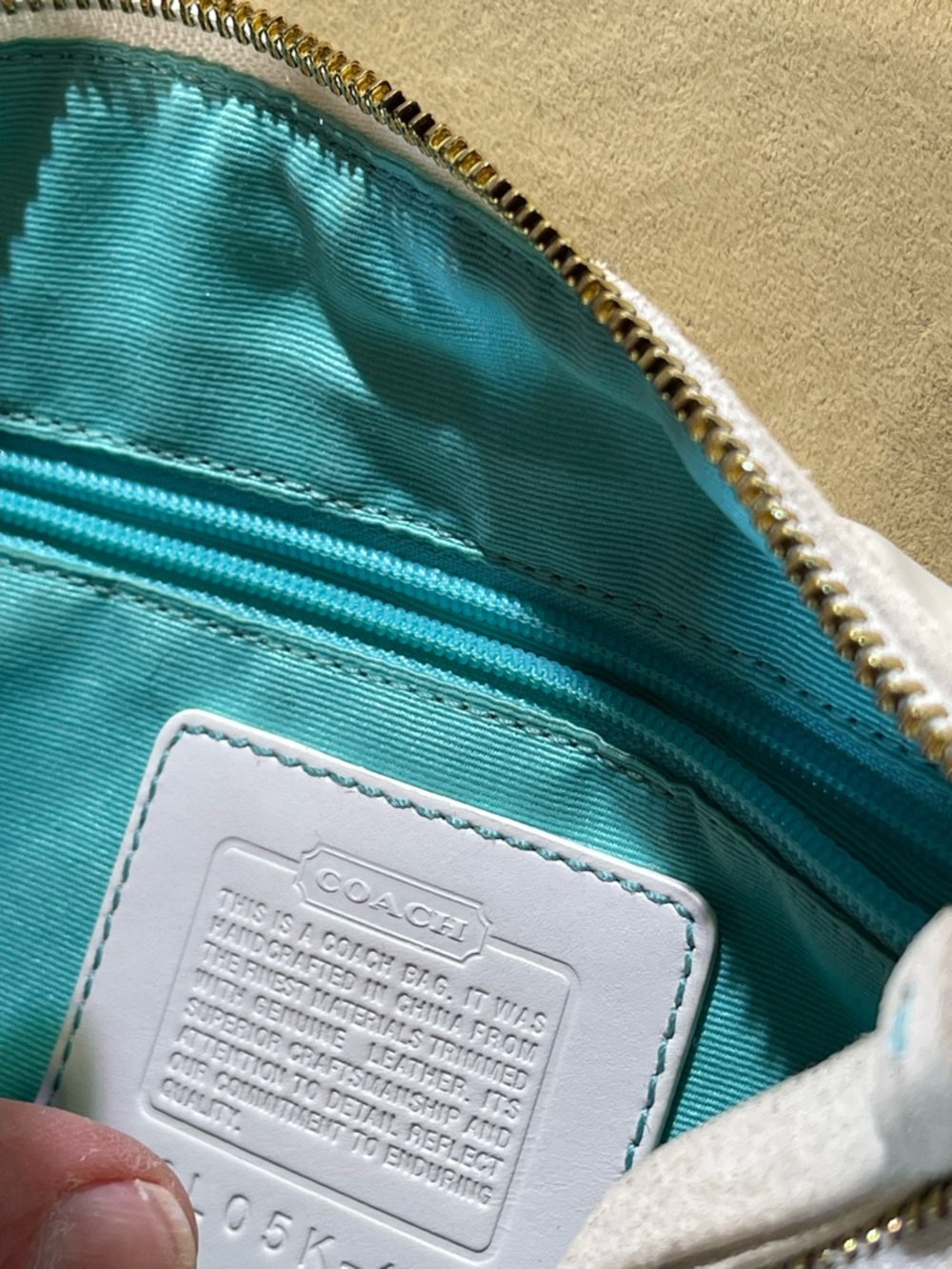 Coach Light Blue and White Mini Shoulder Bag with Brown Trim - Picture 2 of 11
